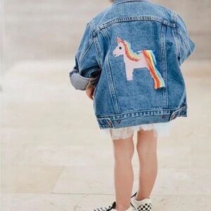 EUC iloveplum Jean Jacket with Colorful Unicorn Embroidery